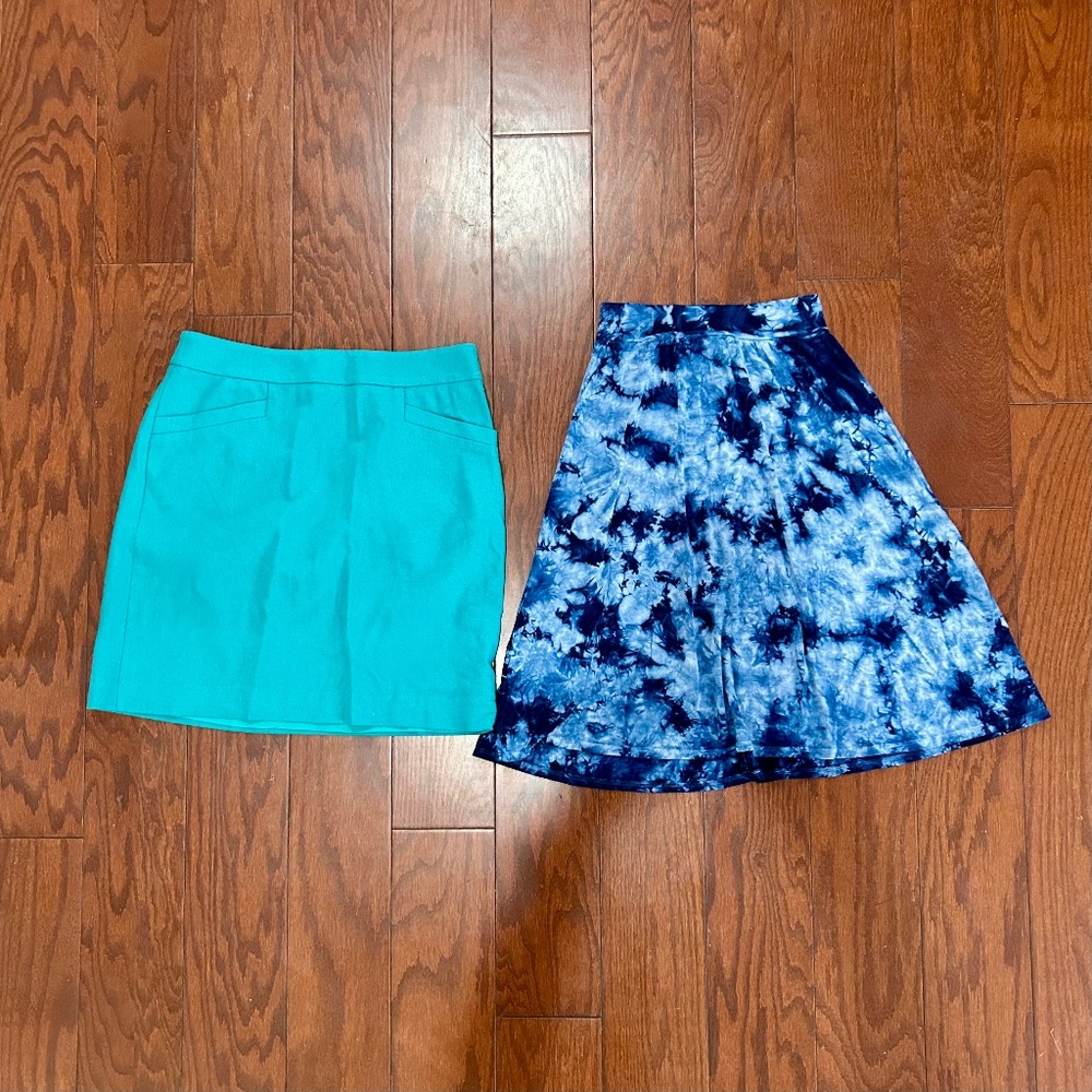 Lot of 2 Aqua Blue Teal Skirts Wool Ann Taylor Tie Dye Tryst